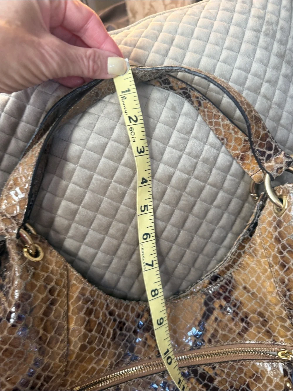 Michael Kors Brown and Tan Snake-Print Leather Hobo with Tassel Charm